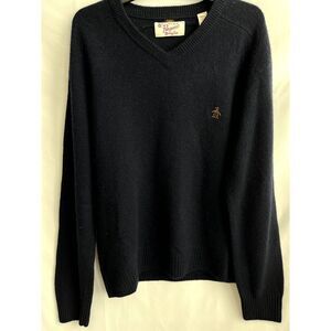 Penguin by Munsingwear 100% Lambswool Sweater Navy Blue Size L Essential V Neck